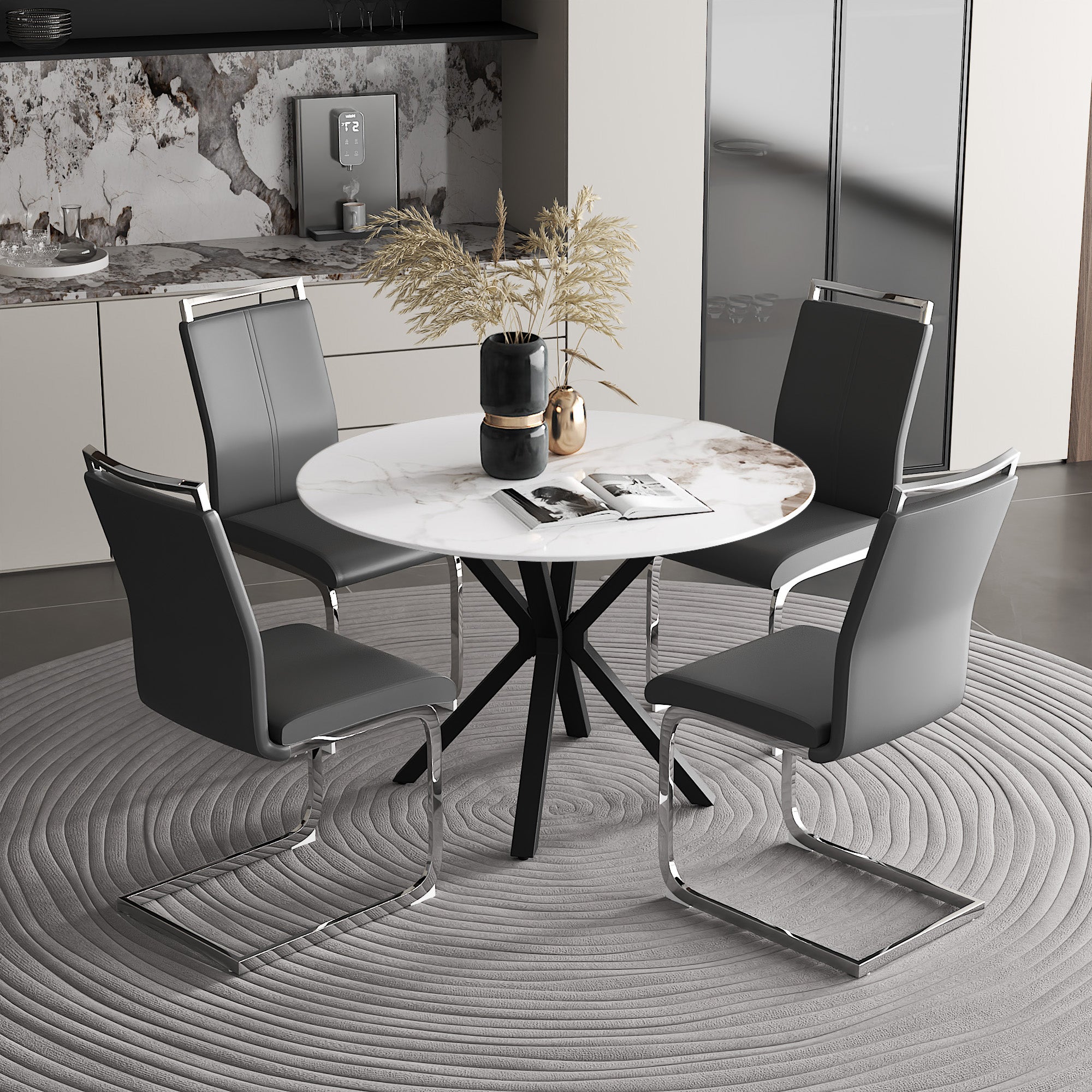 Dining Chairs Set of 4 Faux Leather/Black AWS266UK | LEUKHOUSE