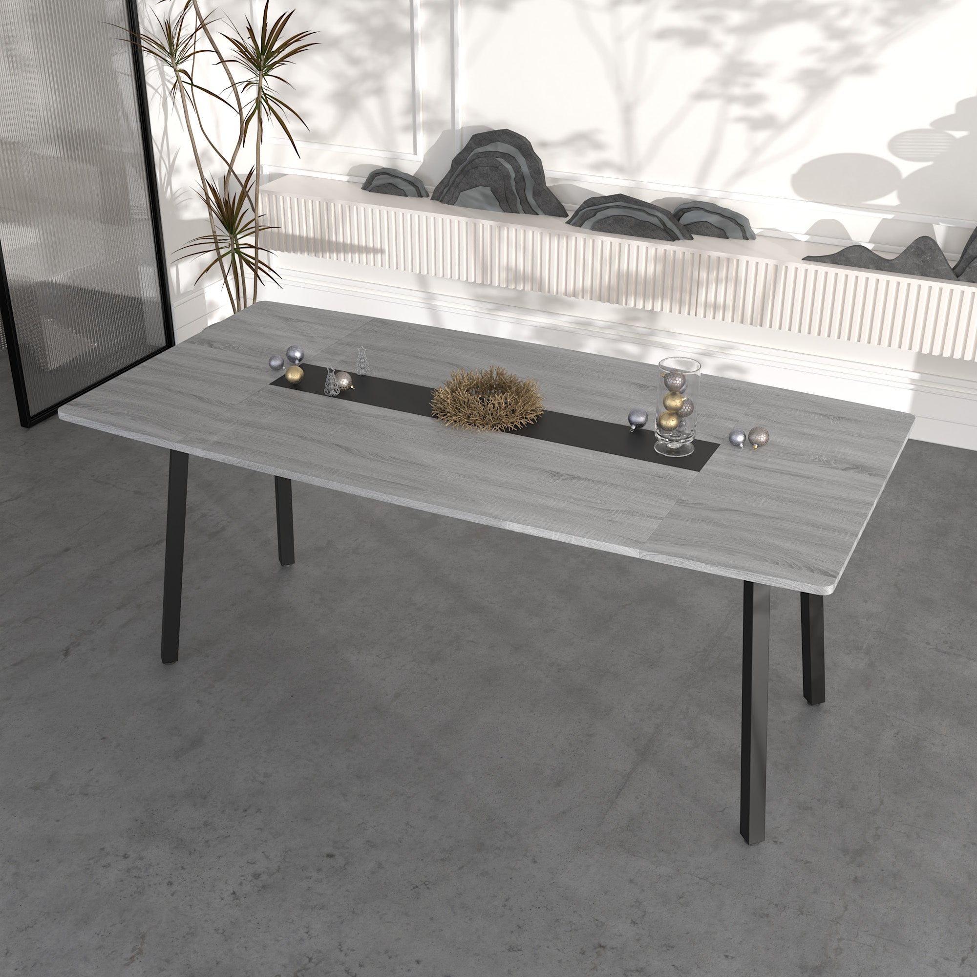 Table Salle à Manger 180 cm, Table en Bois, Structure Métallique, pour 4-8 Personnes, Gris et Noir  AWS2071FR | LEUKHOUSE