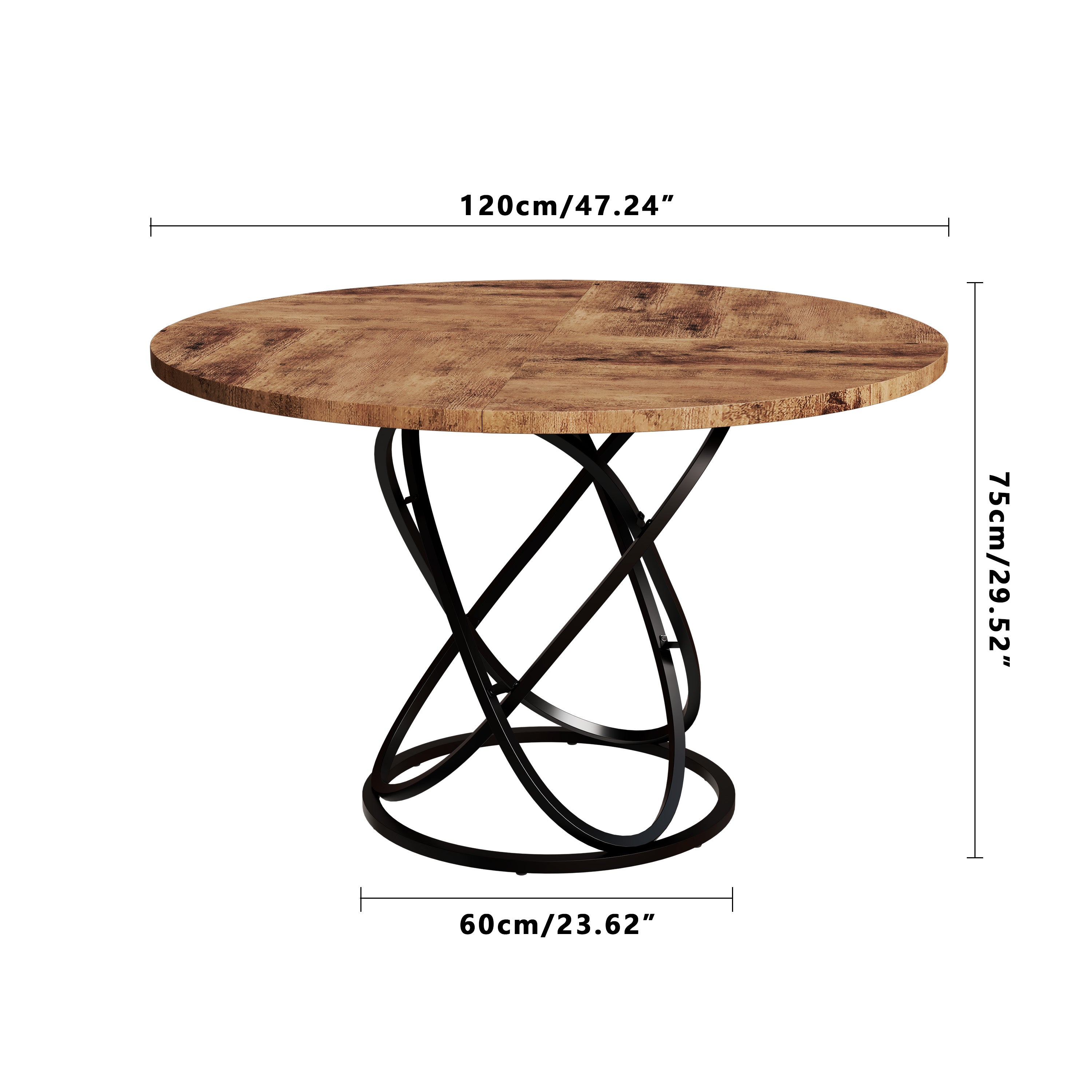Table Ronde en Bois Salle à Manger 120 cm, Base en Métal Noir, Grande Tables Manger Style Rétro (Marron) AWS2051FR | LEUKHOUSE
