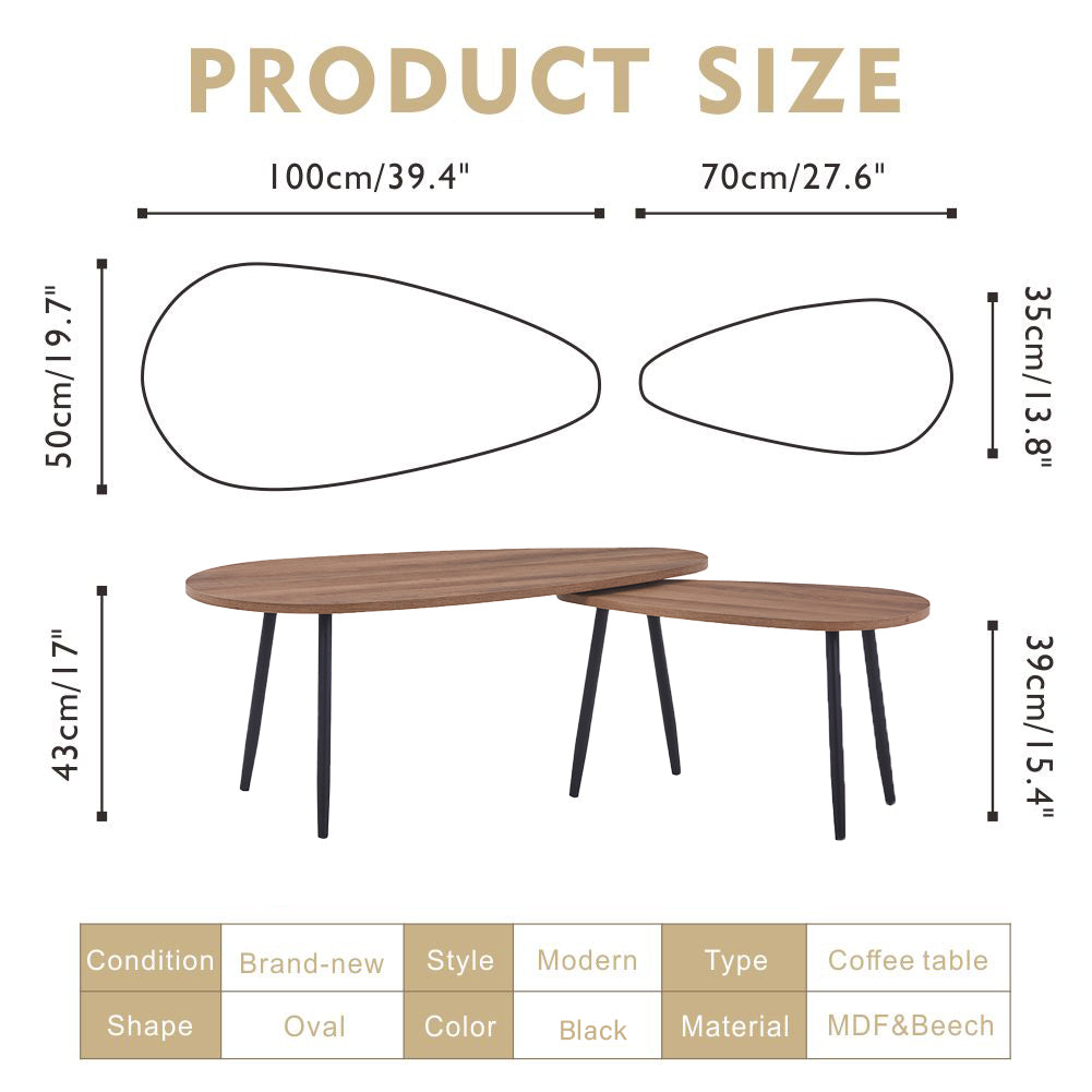 Table Gigognes Scandinave Lot de 2 Tables Basse pour Salon, Marron 2 Pièces AWS0731FR | LEUKHOUSE