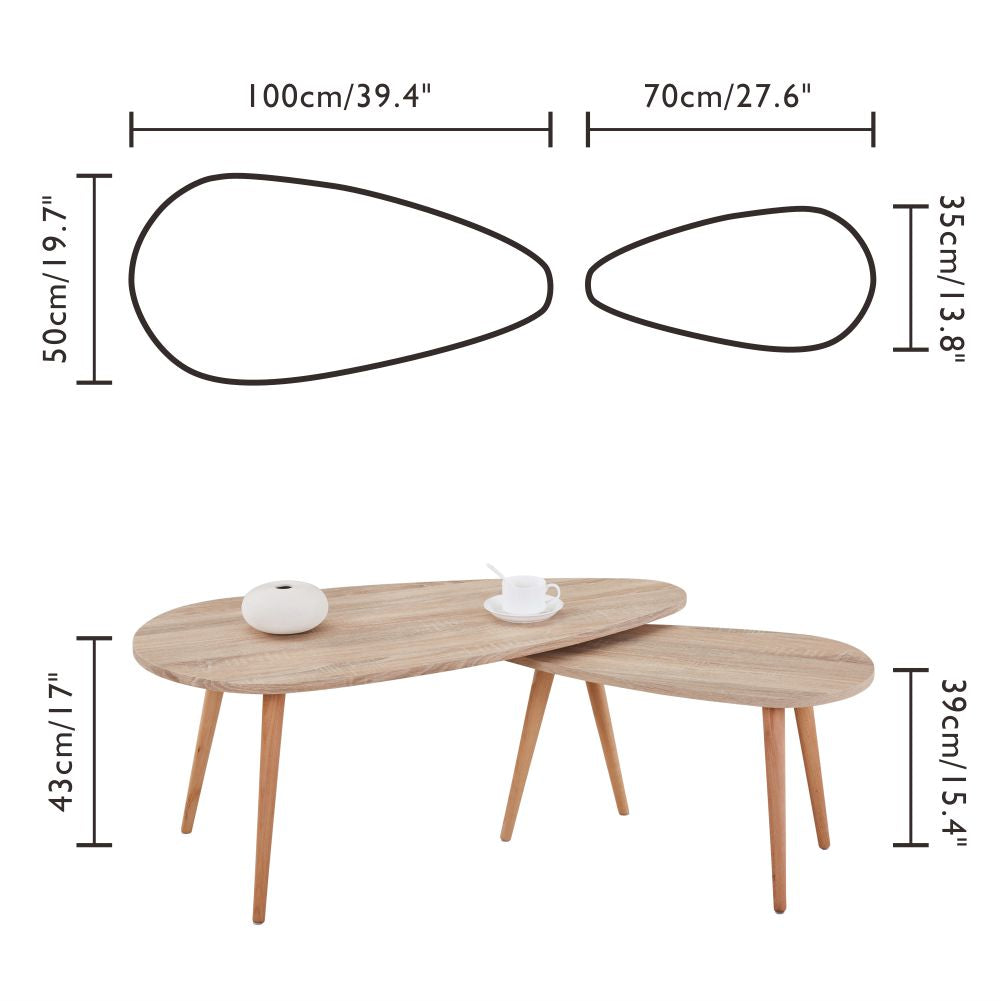 Table Gigognes Lot de 2 Tables Basses Moderne Bois pour Salon, Brun Clair AWS0732FR | LEUKHOUSE