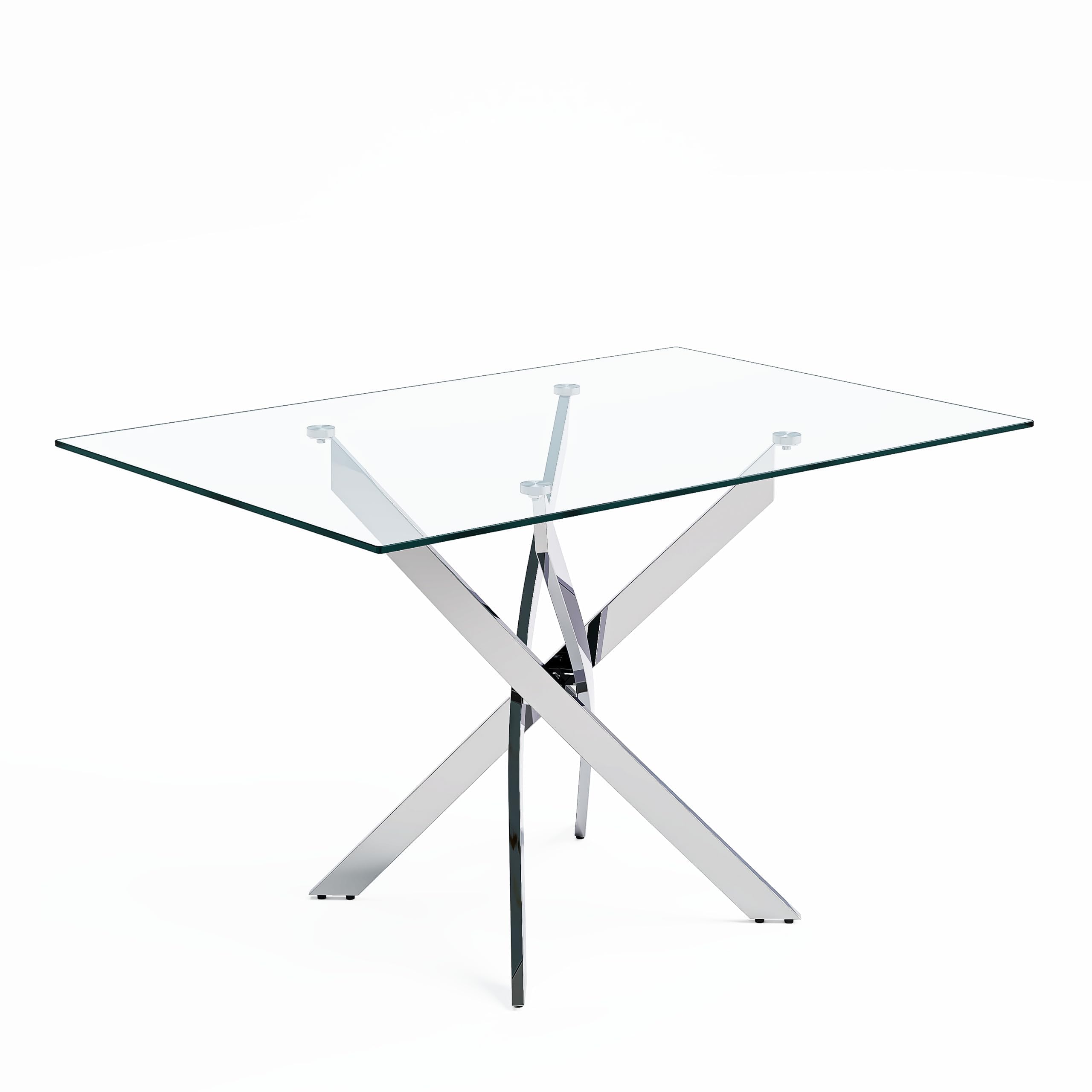 5 Piece Dining Table Table Set, Modern Tempered Glass Dining Table Set for 4 Kitchen Table Set with 4 Upholstered Chairs (Sliver Table with Dark Grey Chairs) US | LEUKHOUSE
