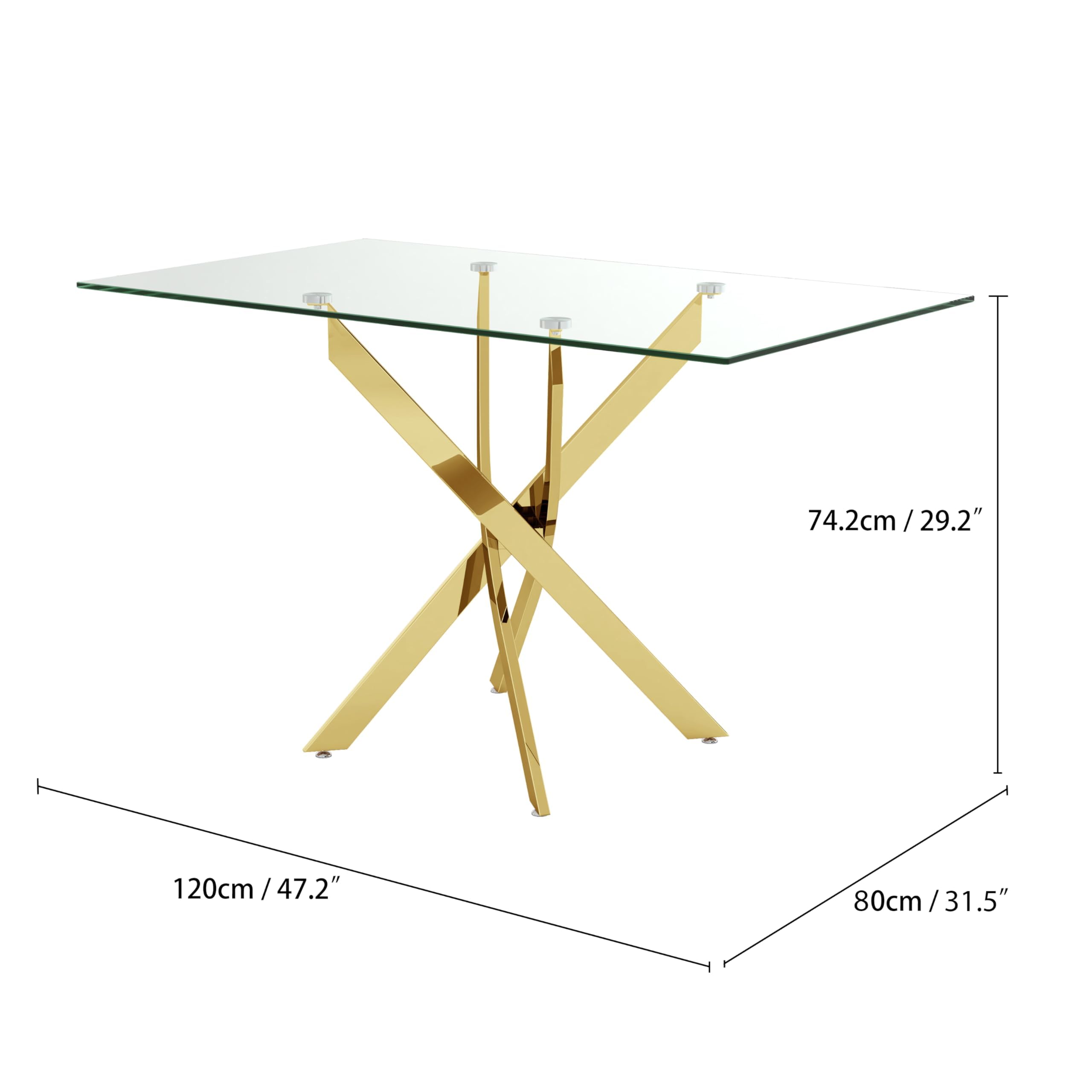 5 Piece Dining Table Table Set, Modern Tempered Glass Dining Table Set for 4 Kitchen Table Set with 4 Upholstered Chairs (Gold Table with Gold Chairs) US | LEUKHOUSE