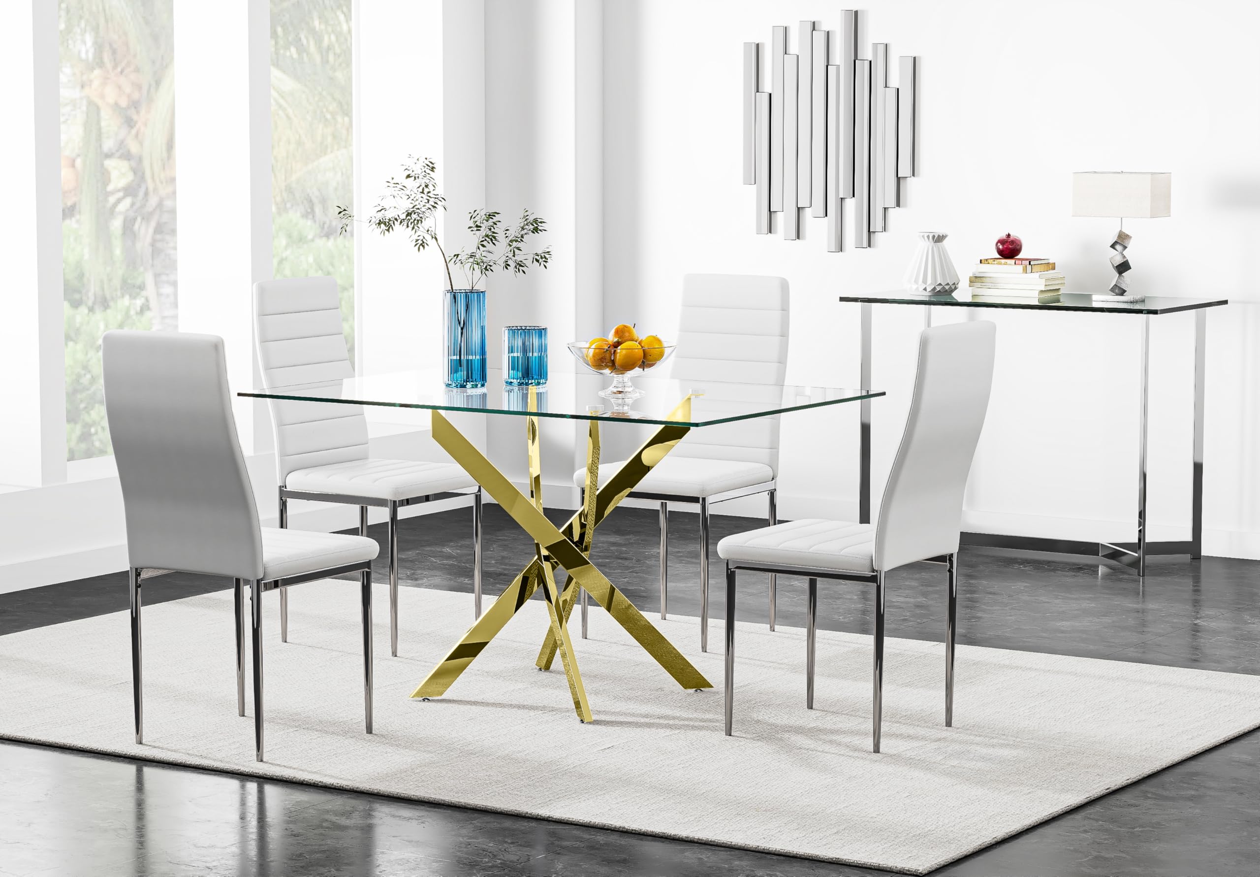 47" Tempered Glass Dining Table with Gold Metal Legs US | LEUKHOUSE