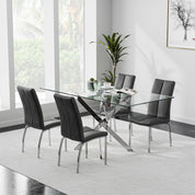 47" Tempered Glass Dining Table with Silver Metal Legs US | LEUKHOUSE