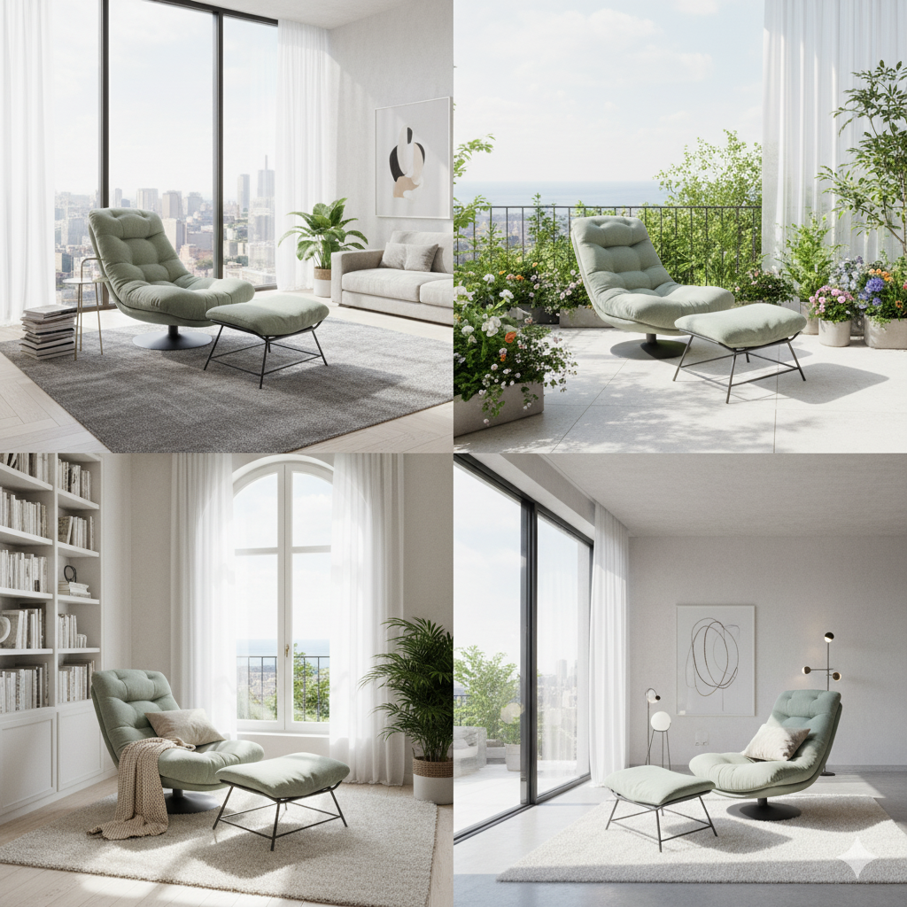 Armchair Green With Footstool LKX001ACSY | LEUKHOME