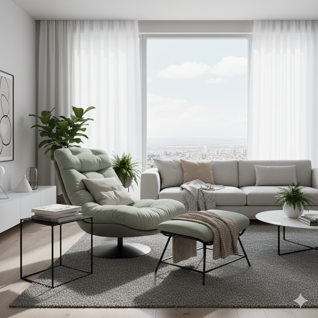 Armchair Green With Footstool LKX001ACSY | LEUKHOME