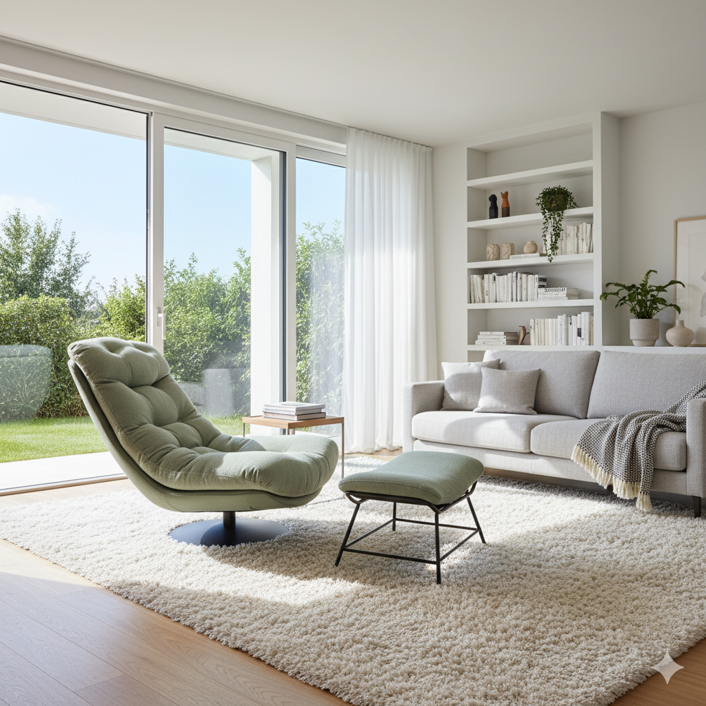 Armchair Green With Footstool LKX001ACSY | LEUKHOME