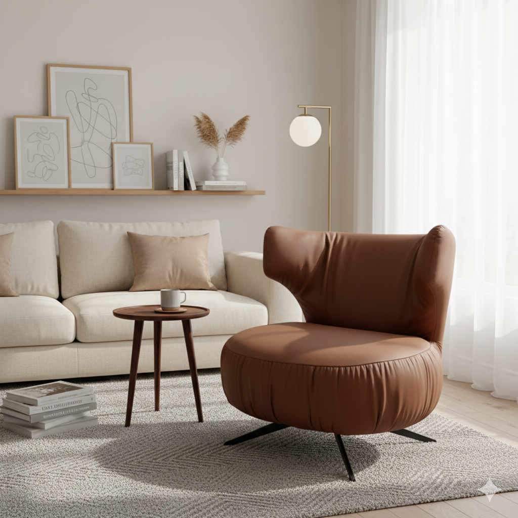 Armchair Brown Leather LKX009ACSY | LEUKHOME