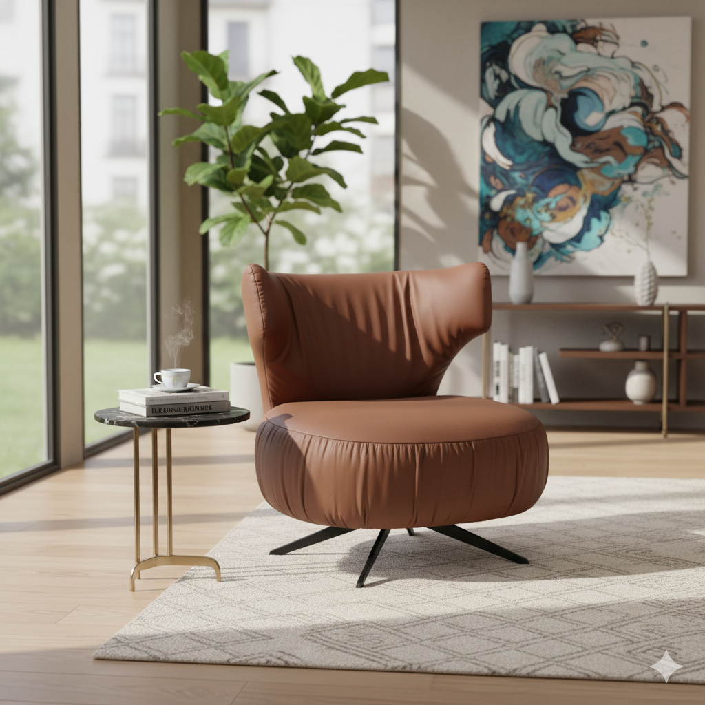 Armchair Brown Leather LKX009ACSY | LEUKHOME