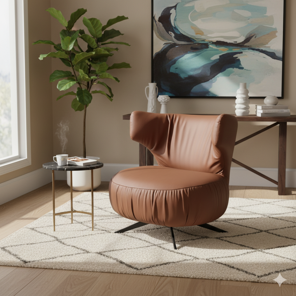 Armchair Brown Leather LKX009ACSY | LEUKHOME