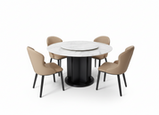 Dining Table Sintered Stone Wood Veneer Stainless Steel LKD089DTDSBL | LEUKHOME