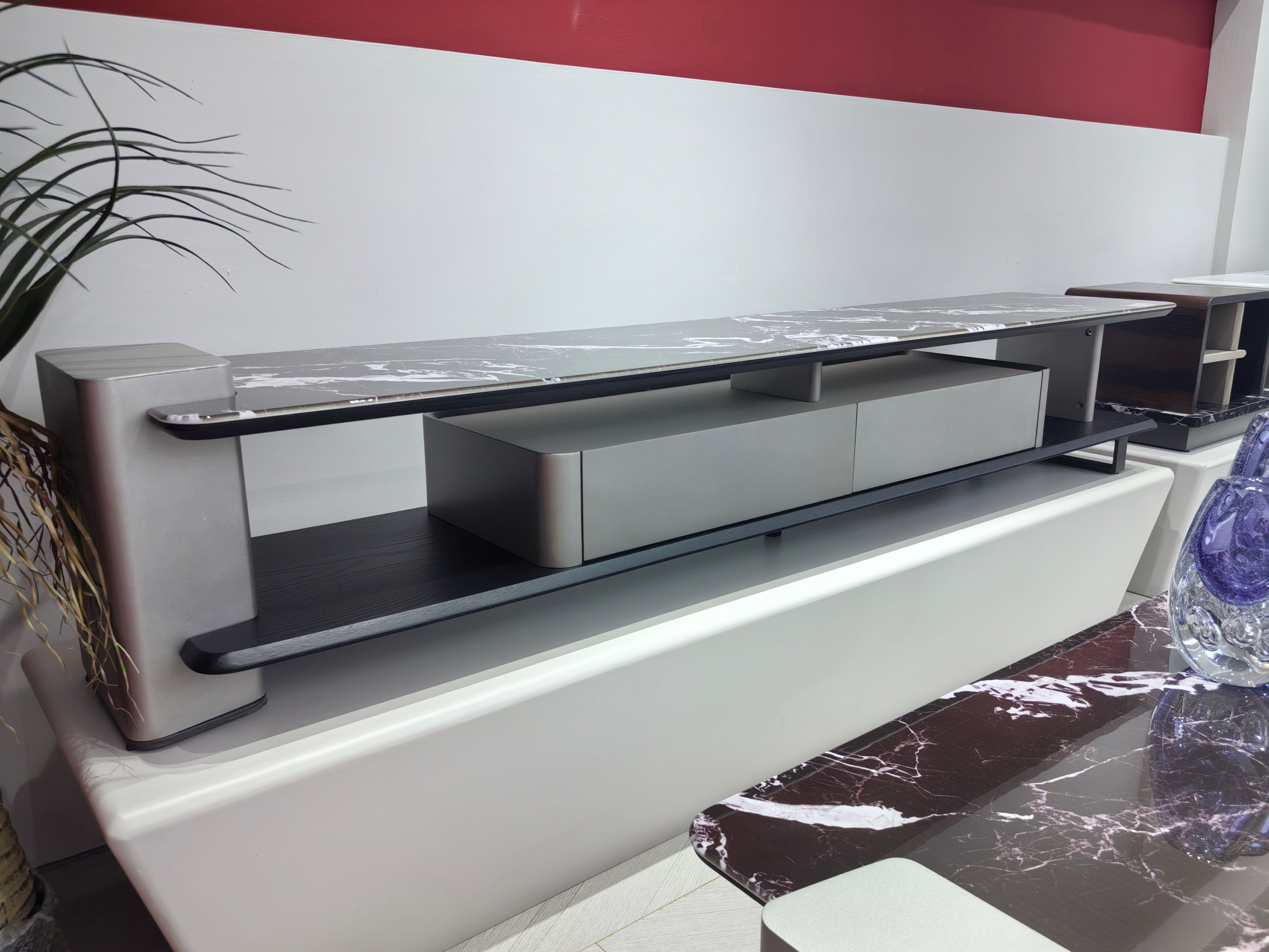 TV Stand Artificial Stone Saddle Leather Wood Veneer LKL018TSZZ | LEUKHOME