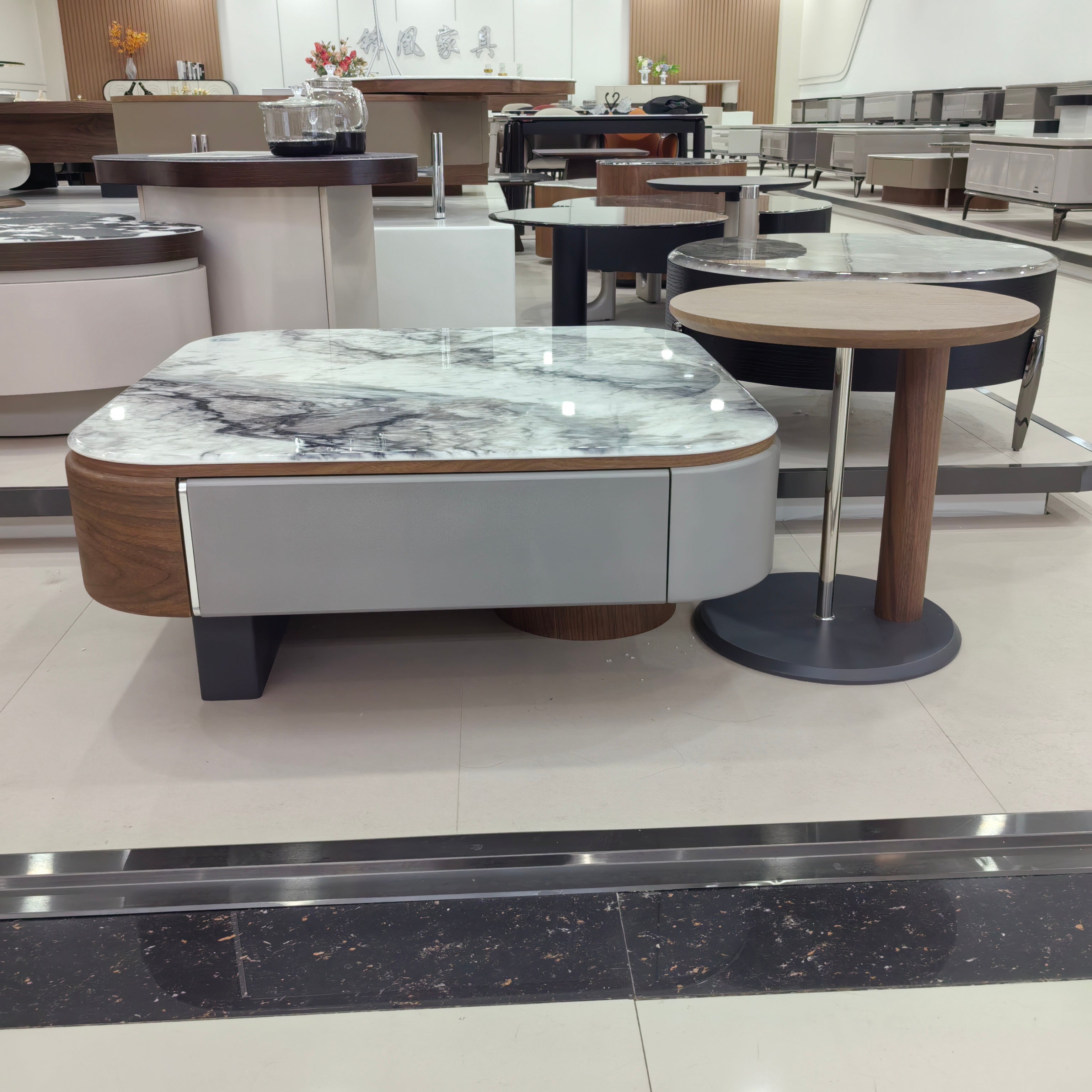 Coffee Table Artificial Stone Wood Veneer Baking Paint LKLM2520CTFH | LEUKHOME