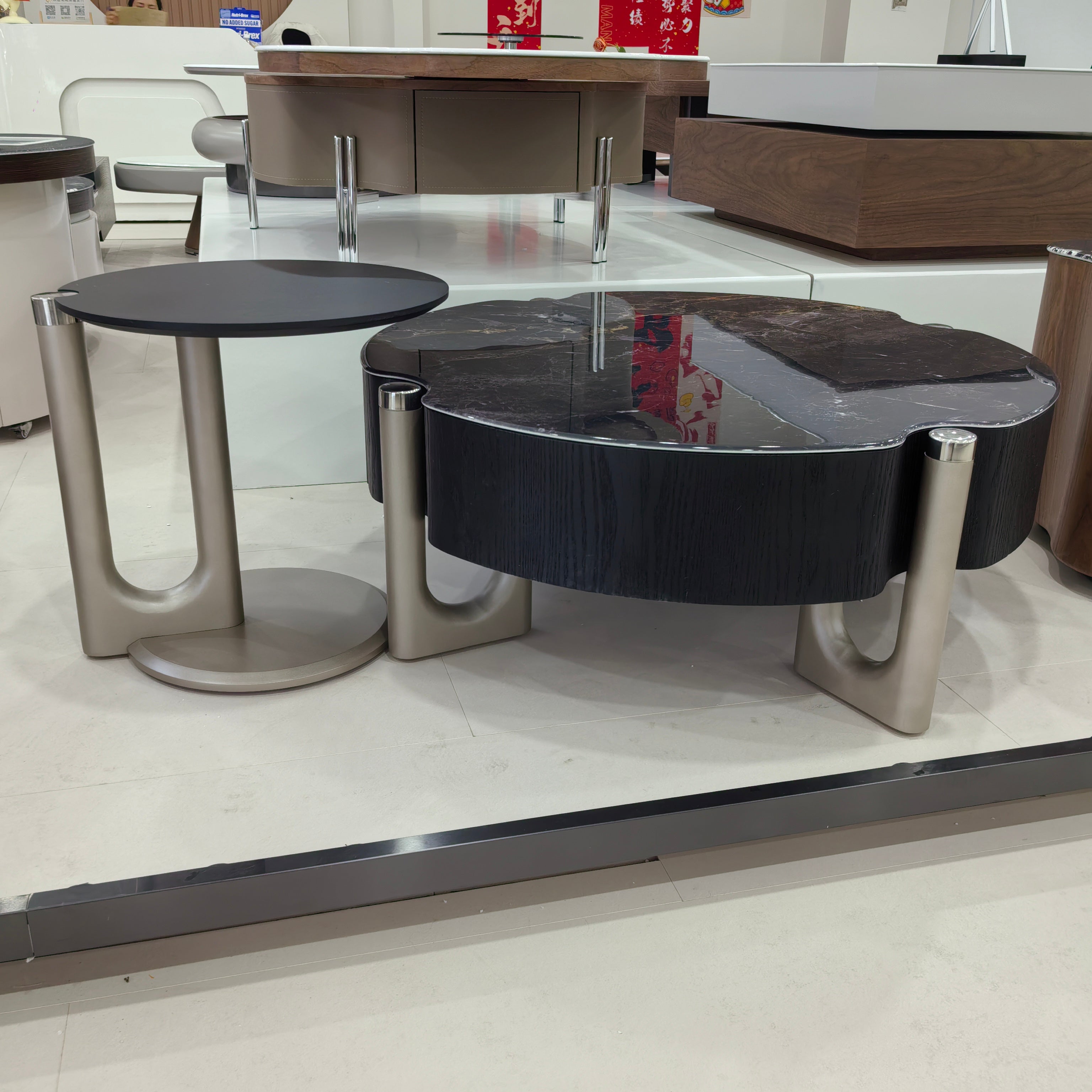 Coffee Table Artificial Stone Wood Veneer LKLM3333CTFH | LEUKHOME