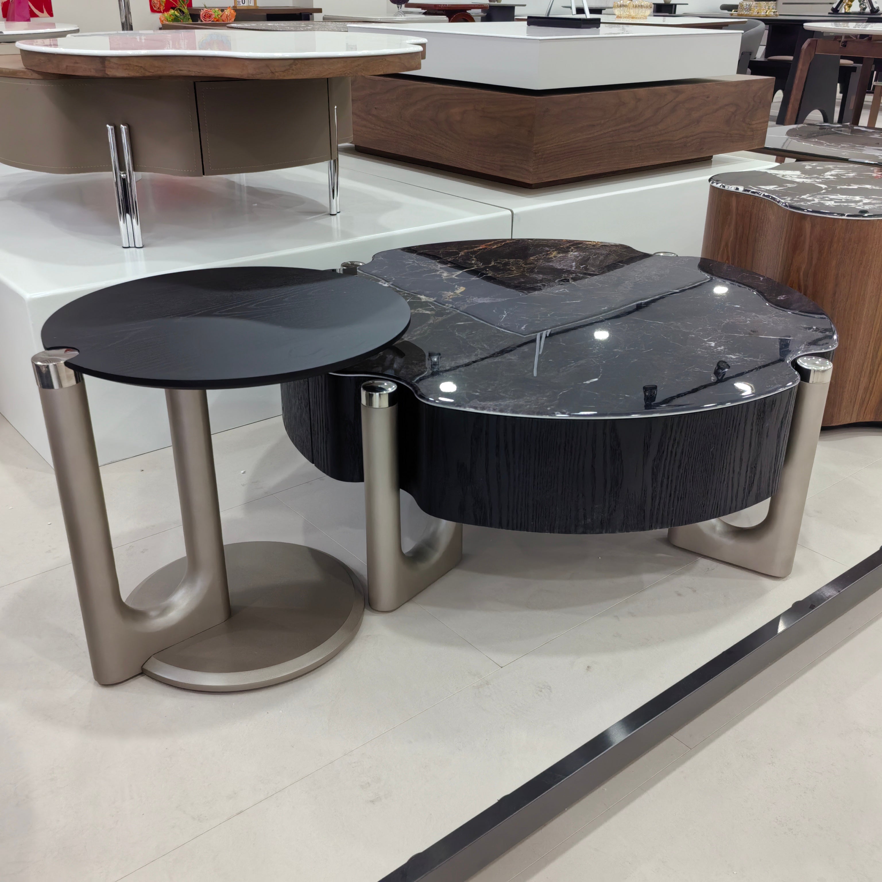 Coffee Table Artificial Stone Wood Veneer LKLM3333CTFH | LEUKHOME