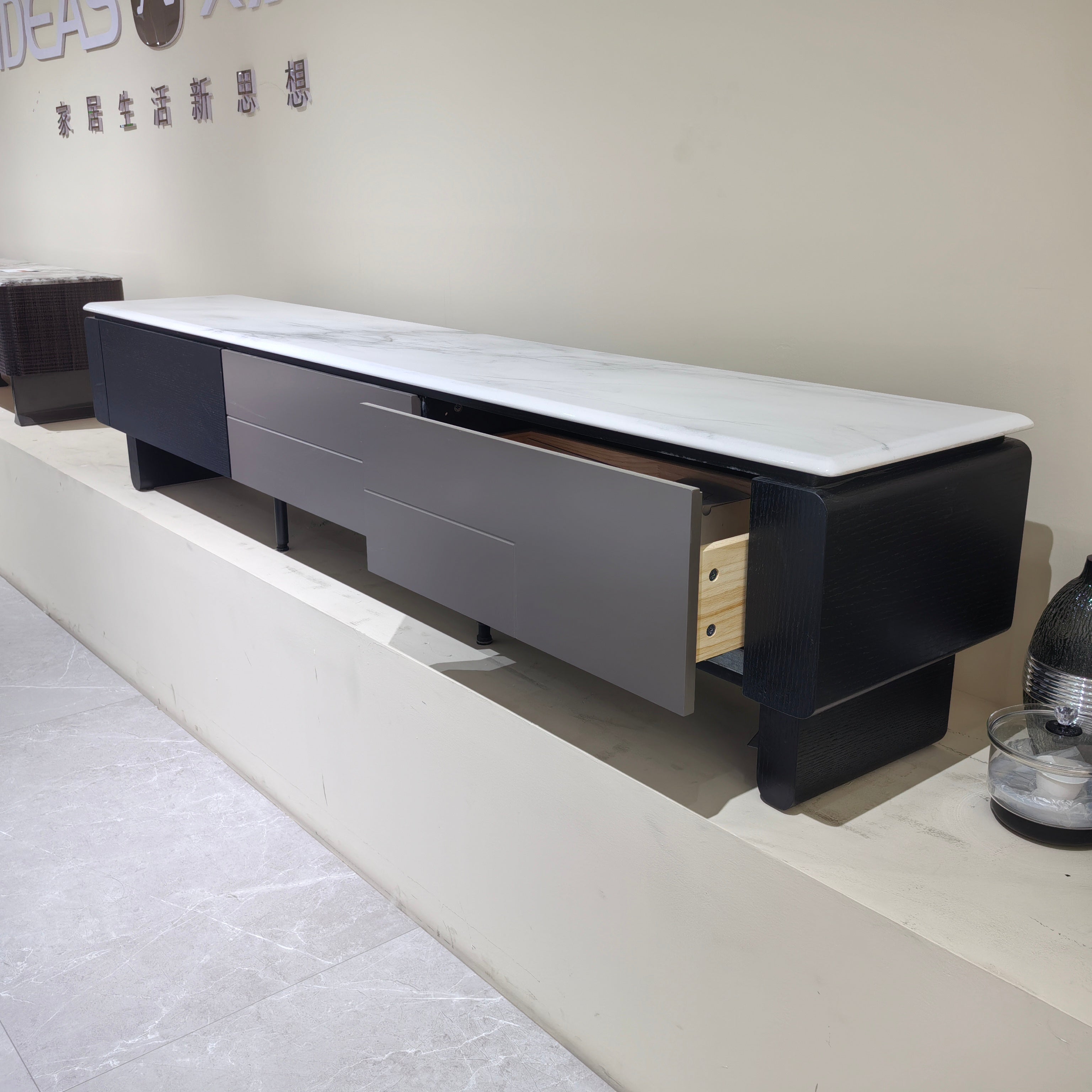 TV Stand Artificial Stone Wood Veneer LKL038TSAYG | LEUKHOME