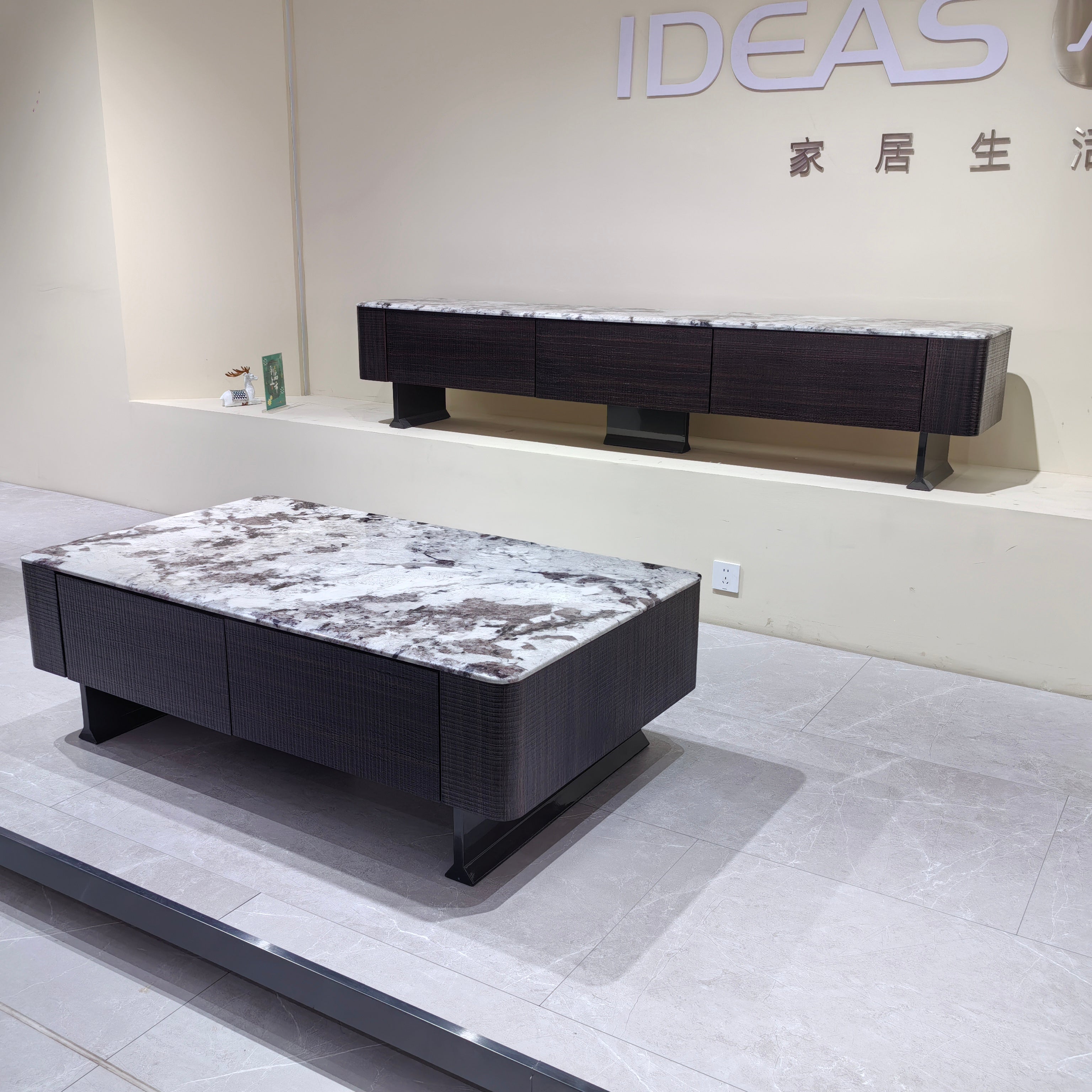 Coffee Table Artificial Stone Wood Veneer LKL037CTAYG | LEUKHOME