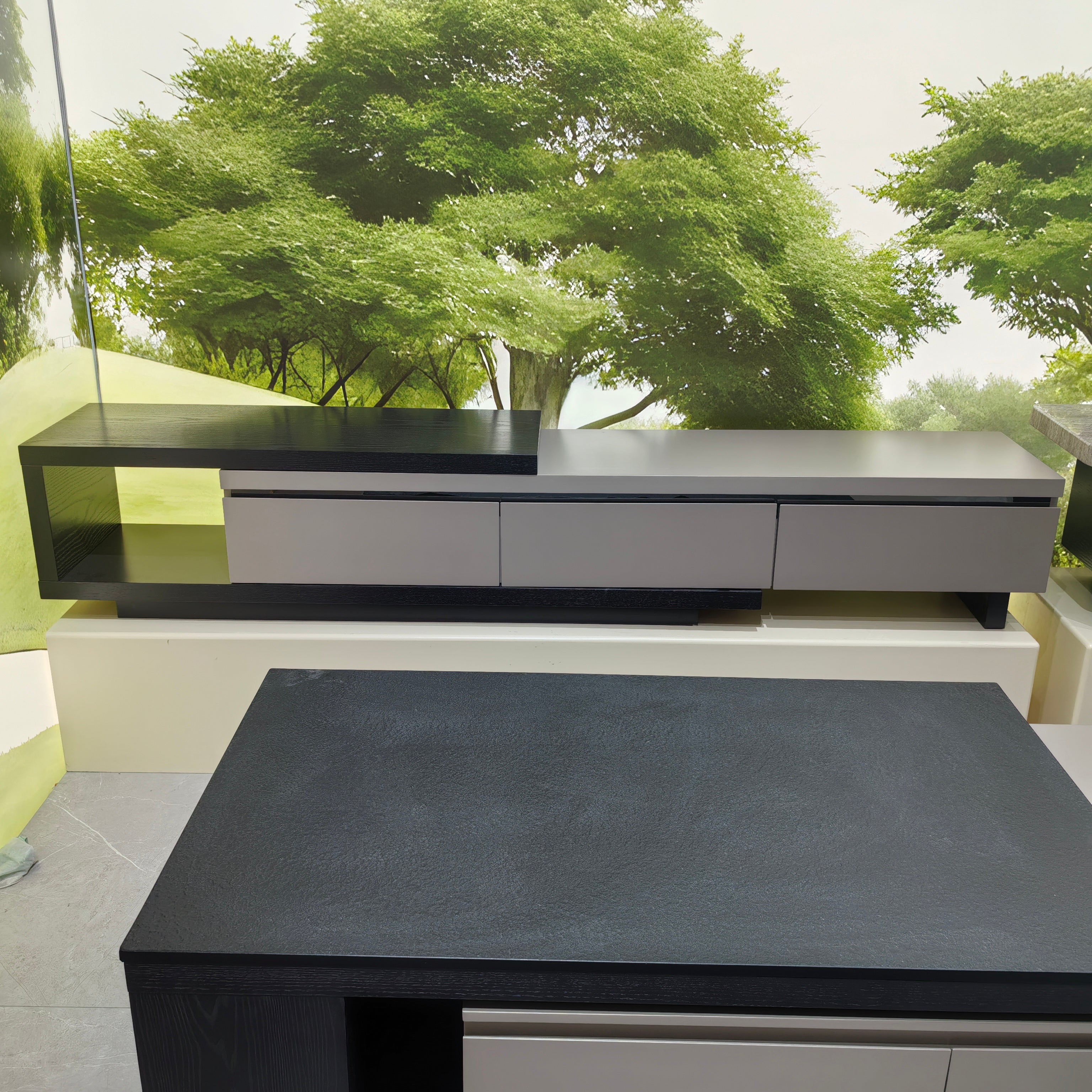 TV Stand Sintered Stone Baking Paint Wood Veneer LKL040TSAYG | LEUKHOME