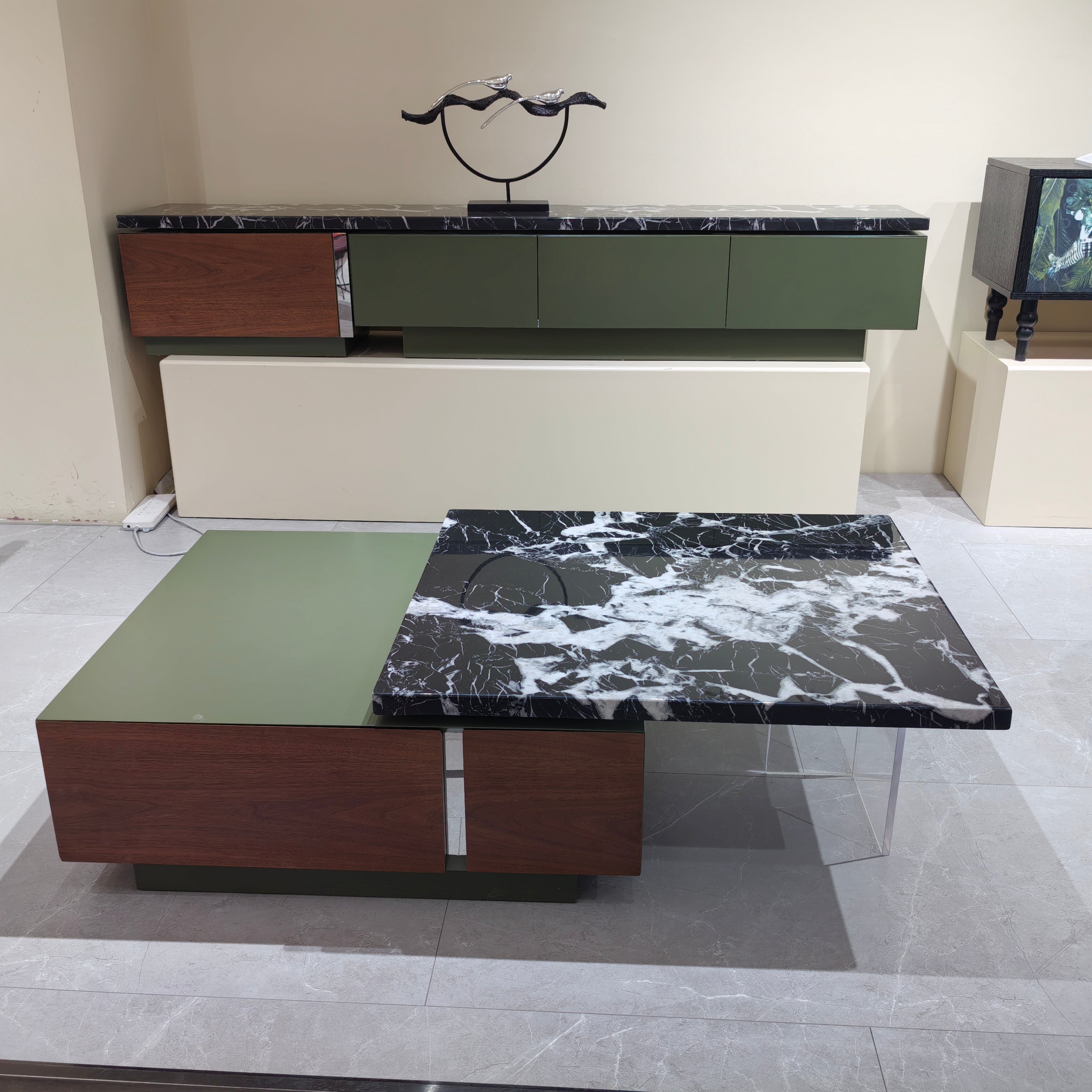 TV Stand Marble Baking Paint Wood Veneer LKL045TSAYG | LEUKHOME