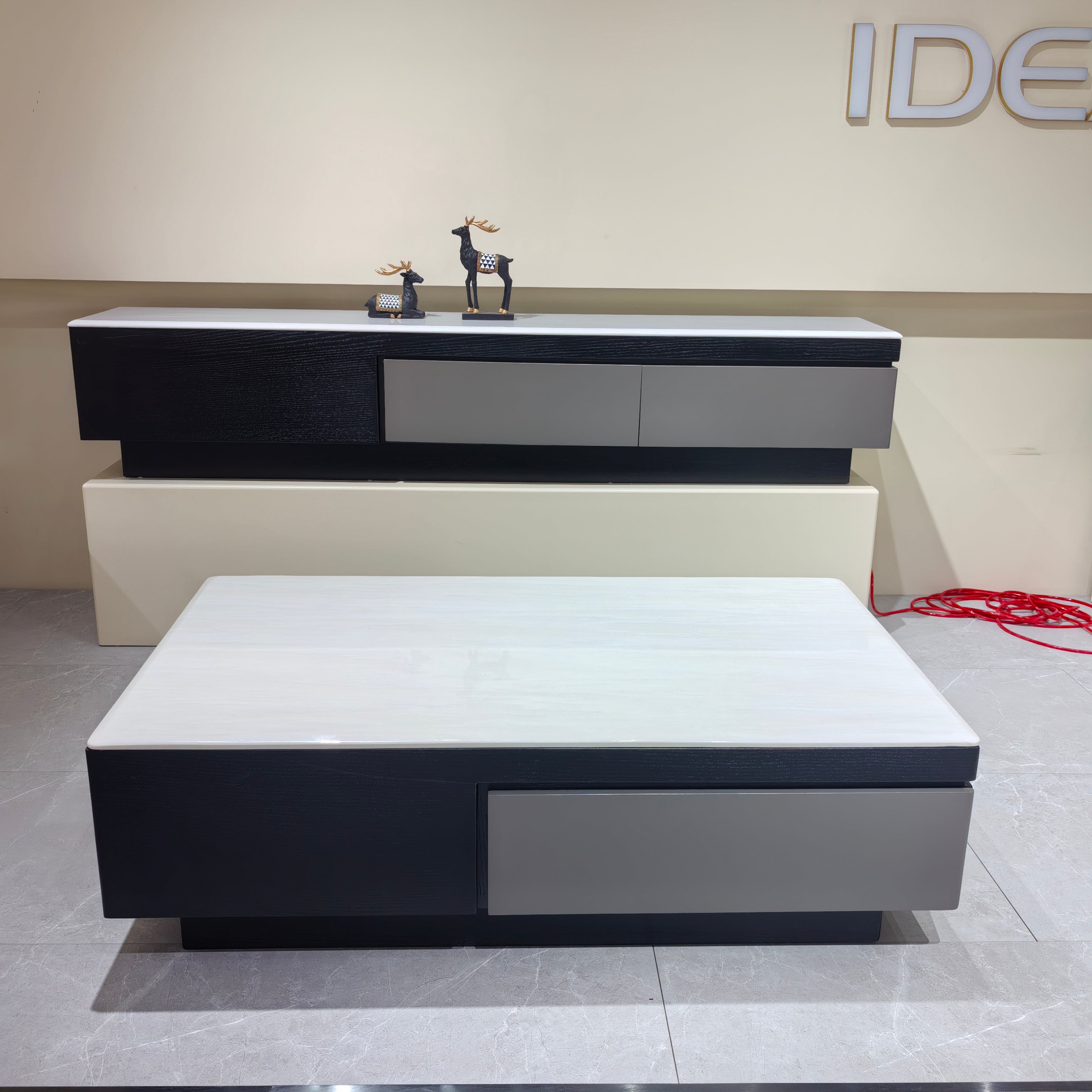 TV Stand Imitation Marble Baking Paint Wood Veneer LKL049TSAYG | LEUKHOME
