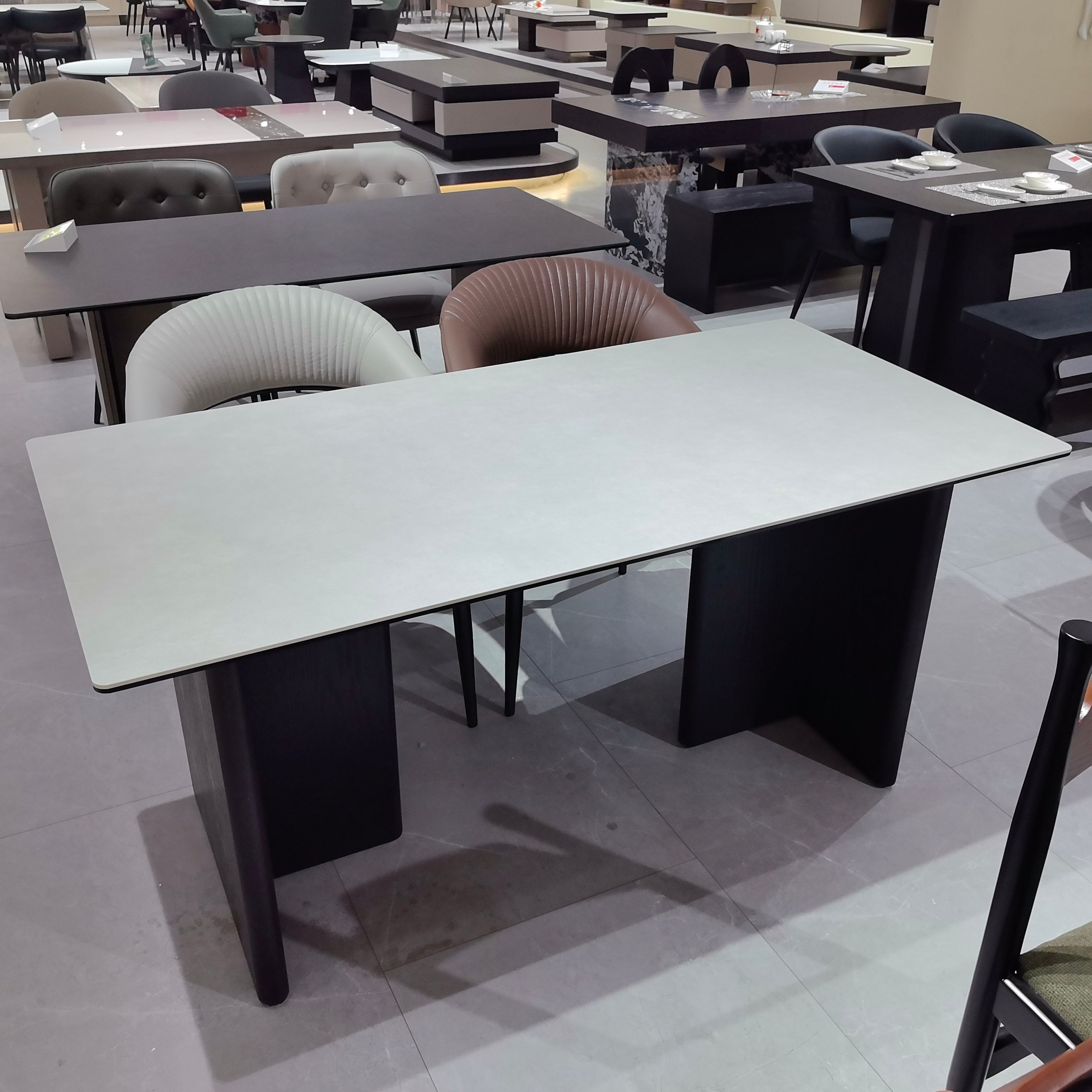 Dining Table Composite Sintered Stone Wood Veneer LKD036DTAYG | LEUKHOME