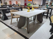 Dining Table Sintered Stone Wood Veneer Stainless Steel LKD085DTDSBL | LEUKHOME