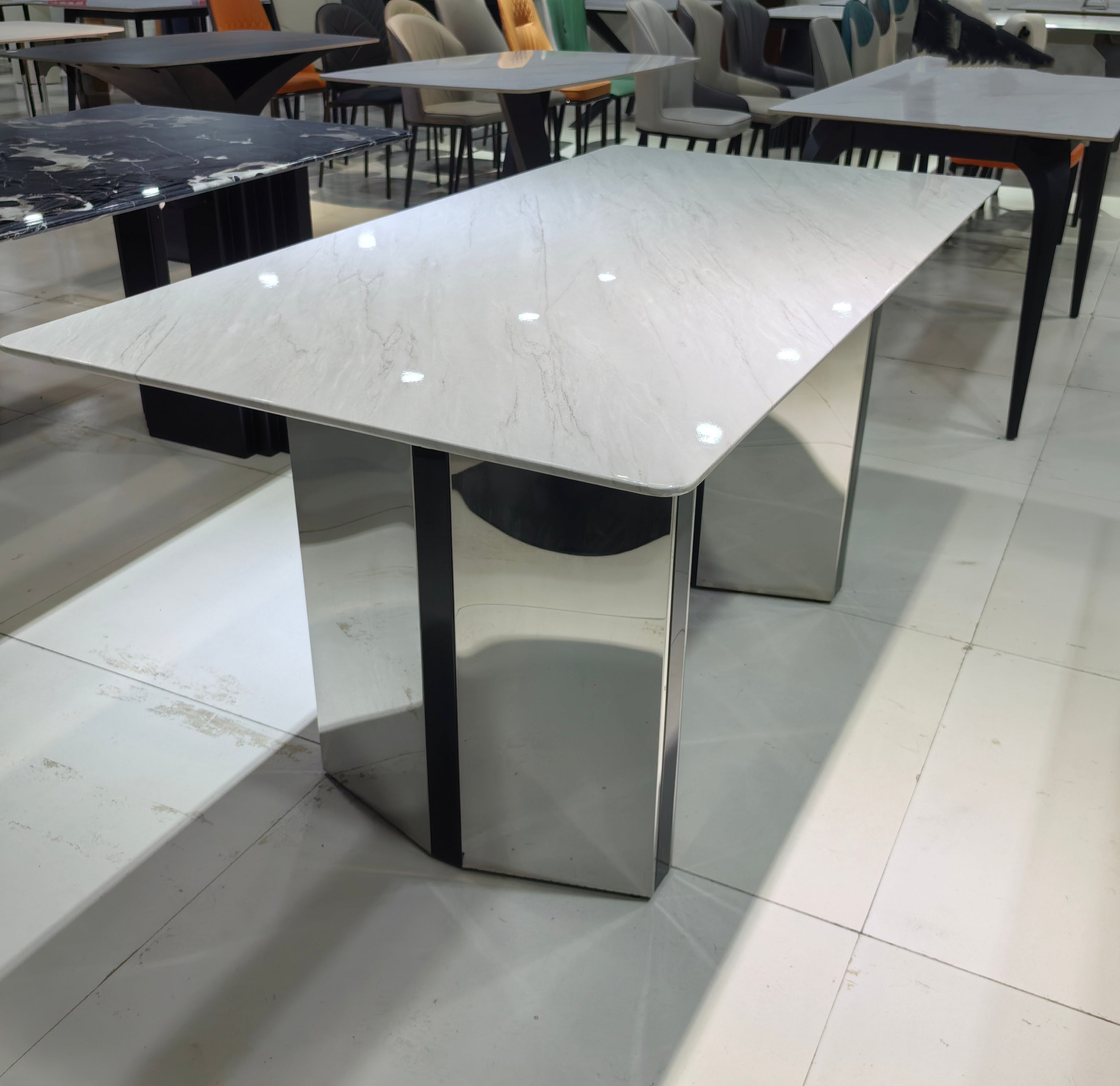Dining Table Marble Stainless Steel LKD100DTHX | LEUKHOME
