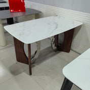 Dining Table Marble Wood Veneer Stainless Steel LKD105DTHX | LEUKHOME
