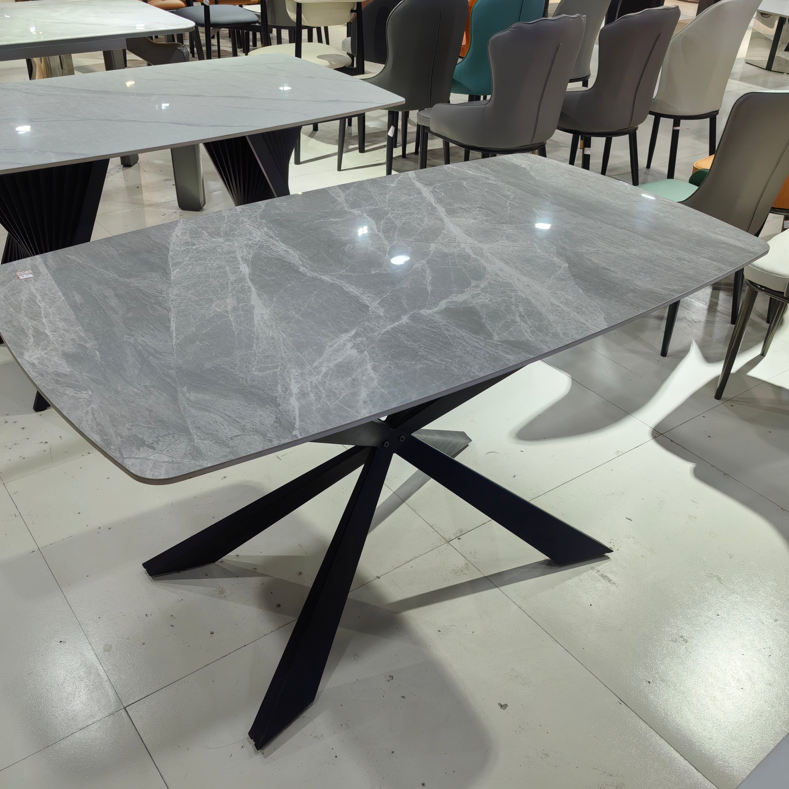 Dining Table Sintered Stone Carbon Steel LKD106DTHX | LEUKHOME