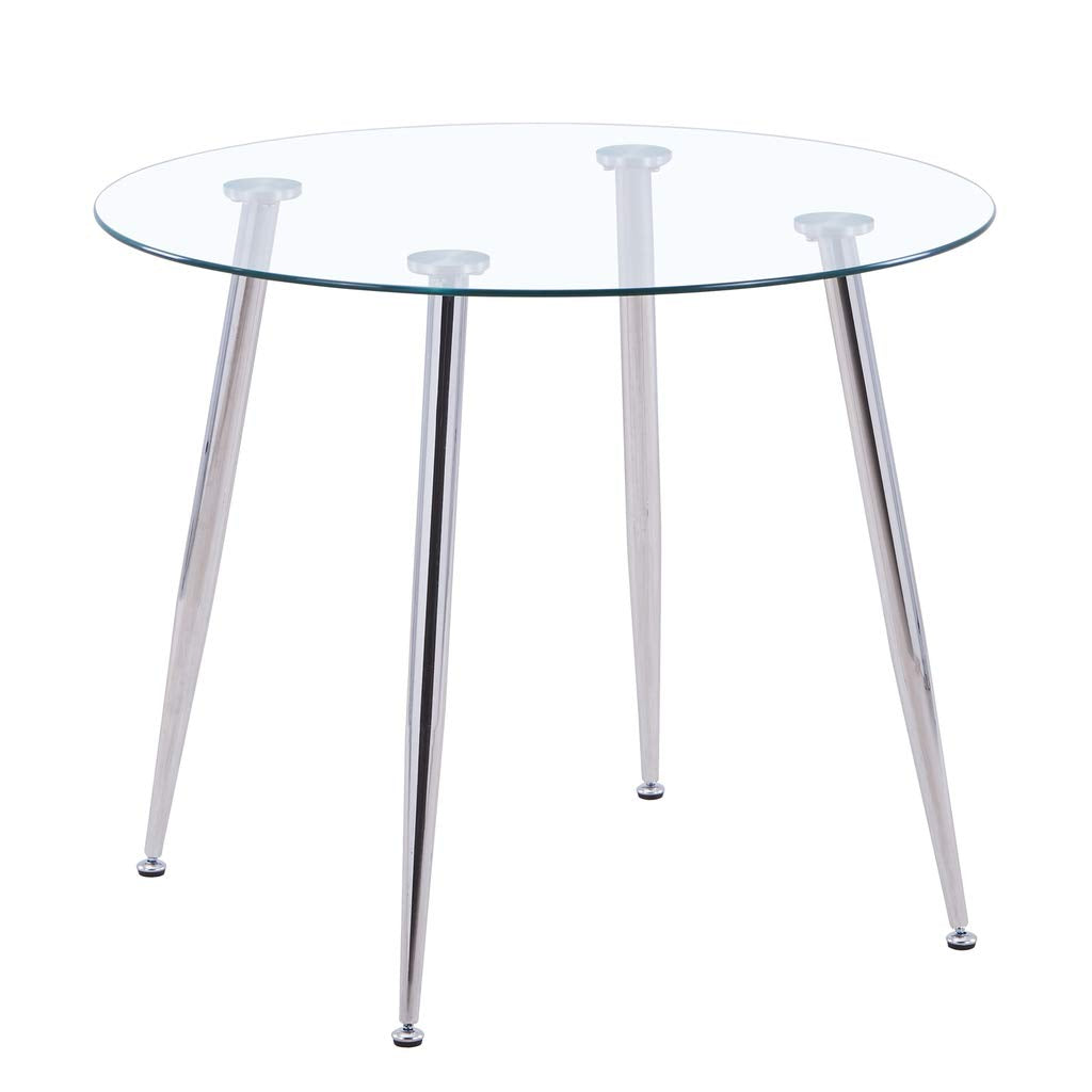 Glas Esstisch Esszimmertisch Küchentisch Glas Moderner Stil Runder Tisch für Wohnzimmer Büro Küche Silber DE | LEUKHOUSE
