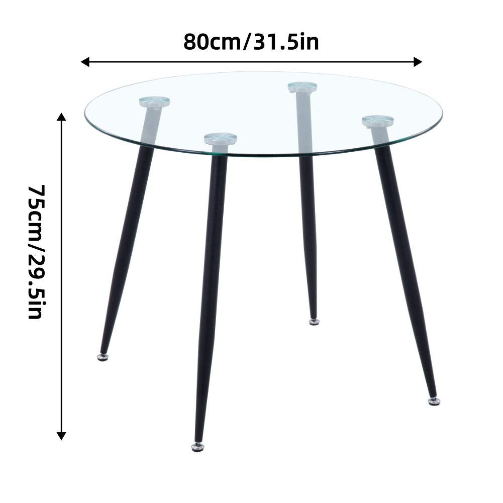 Esstisch Glas Esszimmertisch küchentisch Glastisch Moderner Stil Runder Tisch für Wohnzimmer Büro Küche Schwarz 80cm DE | LEUKHOUSE