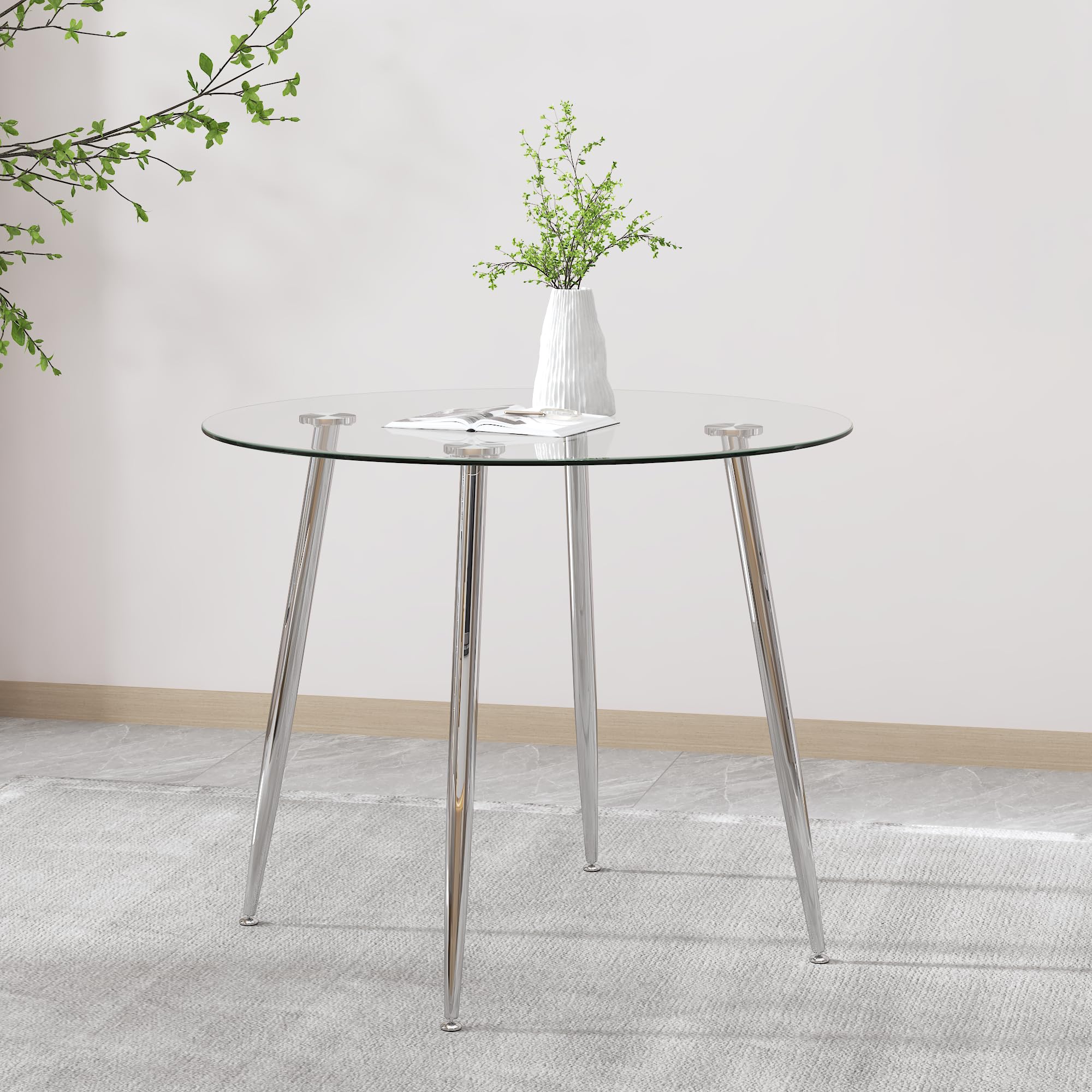 Glas Esstisch Esszimmertisch Küchentisch Glas Moderner Stil Runder Tisch für Wohnzimmer Büro Küche Silber DE | LEUKHOUSE
