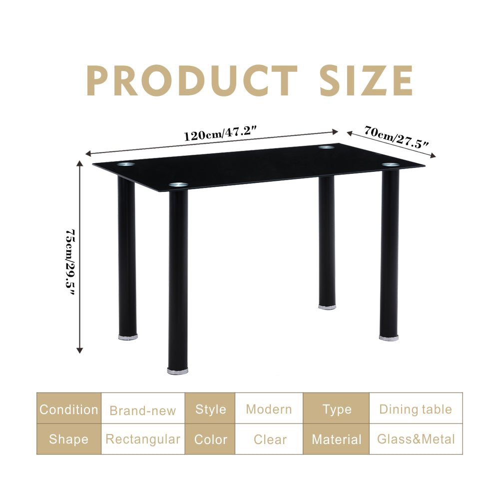 Black Glass Dining Table 120x70cm Glass/Black AWS068UK | LEUKHOUSE