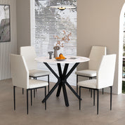 Round Dining Table,35.5" Modern Sintered Stone Kitchen Table with Black Metal Legs for Dining Room Home Furniture CA | LEUKHOUSE