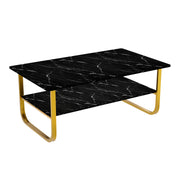 Table Basse Marbre à 2 Niveaux Rectangulaire, Table Centrale de Salon en Bois avec Rangement Moderne et Pieds Doré Le Salon Chambre Bureau, 100 x 60 cm (Noire) AWS2292FR | LEUKHOUSE