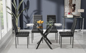 Glass Dining Table,47 Inches Modern Rectangular Kitchen Table with Black Metal Legs for Dining Room&Living Room CA | LEUKHOUSE