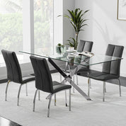 Glass Dining Table with Chromed Legs,47 inches Modern Rectangular Kitchen Table for Dining Kitchen Room CA| LEUKHOUSE