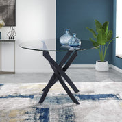 Round Dining Table 100x100cm Glass/Black AWS022UK | LEUKHOUSE