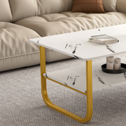 Table Basse Marbre à 2 Niveaux Rectangulaire, Table Centrale de Salon en Bois avec Rangement Moderne et Pieds Doré Le Salon Chambre Bureau, 100 x 60 cm (Blanche) AWS2291FR | LEUKHOUSE