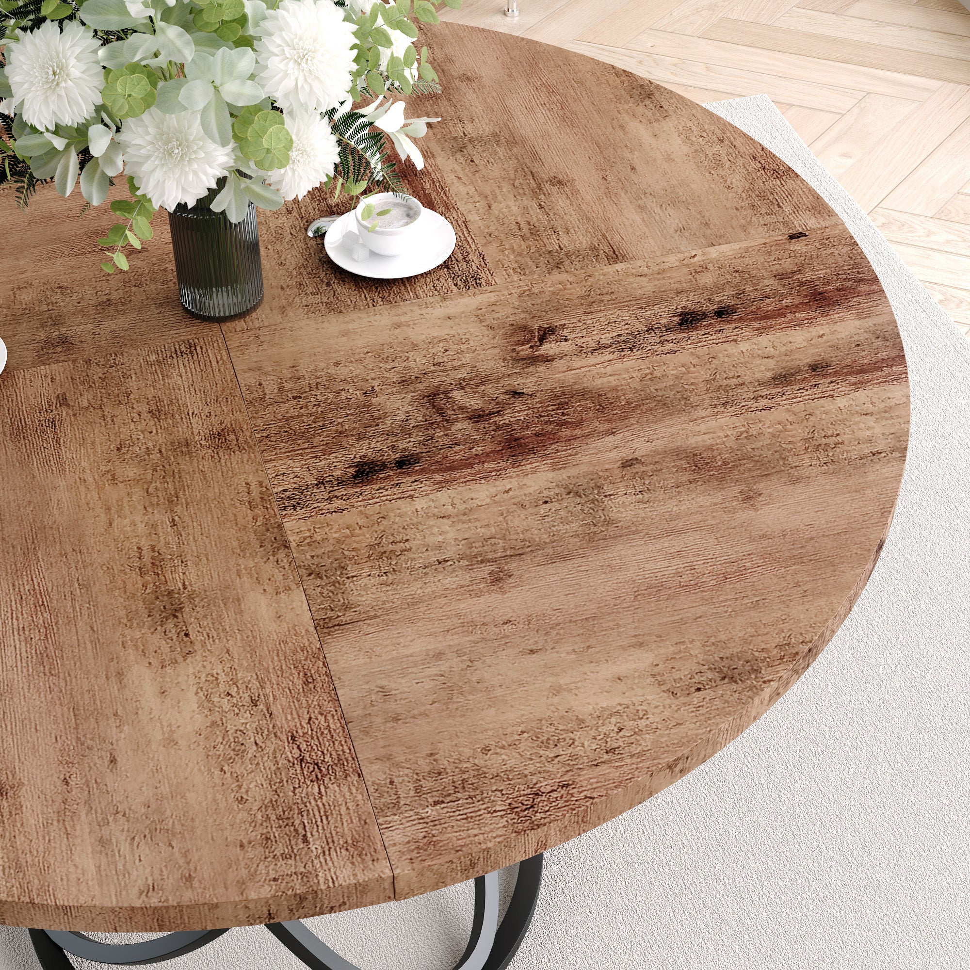 Table Ronde en Bois Salle à Manger 120 cm, Base en Métal Noir, Grande Tables Manger Style Rétro (Marron) AWS2051FR | LEUKHOUSE