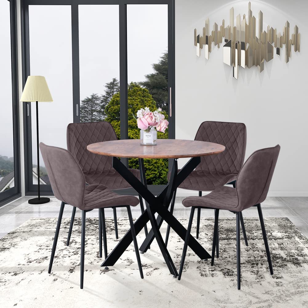 Round Dining Table,35.5 inches Mid-Century Modern Wooden Kitchen Table with Metal Legs for Dining Room&Living Room CA | LEUKHOUSE