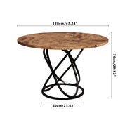 Table Ronde en Bois Salle à Manger 120 cm, Base en Métal Noir, Grande Tables Manger Style Rétro (Marron) AWS2051FR | LEUKHOUSE