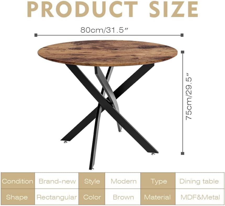 Table Ronde en Bois Salle à Manger de Cuisine pour 4 Personnes 80 cm, Marron AWS0229FR | LEUKHOUSE