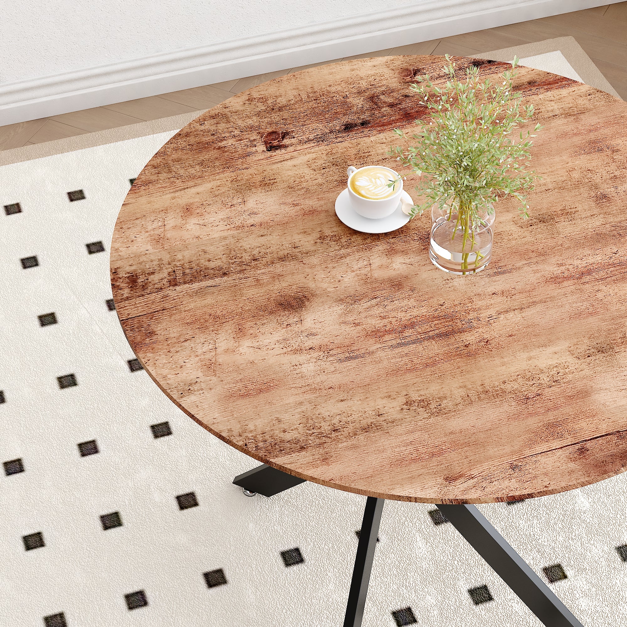 Table Ronde en Bois Salle à Manger de Cuisine pour 4 Personnes 80 cm, Marron AWS0229FR | LEUKHOUSE