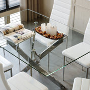 Table Salle à Manger en Verre Moderne Table à Manger Une Trempé Table pour 4 Personnes de Cuisine Bureau Argenté AWS0213FR | LEUKHOUSE