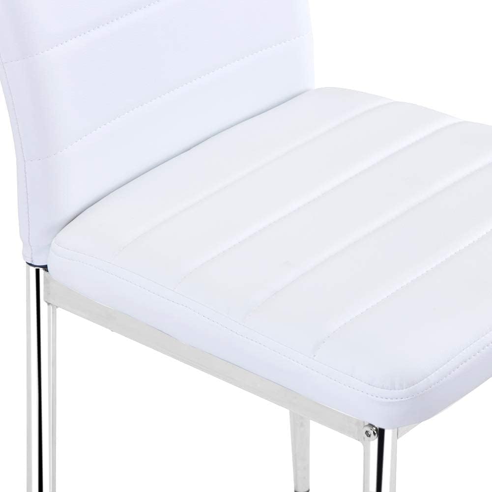 High Back White Dining Chairs Set of 4 with Silver Chromed Legs US | LEUKHOUSE