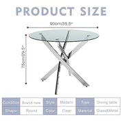 Round Tempered Glass Dining Table Set for 4 with 4 Upholstered Chairs (Sliver Table with Black Chairs) US | LEUKHOUSE