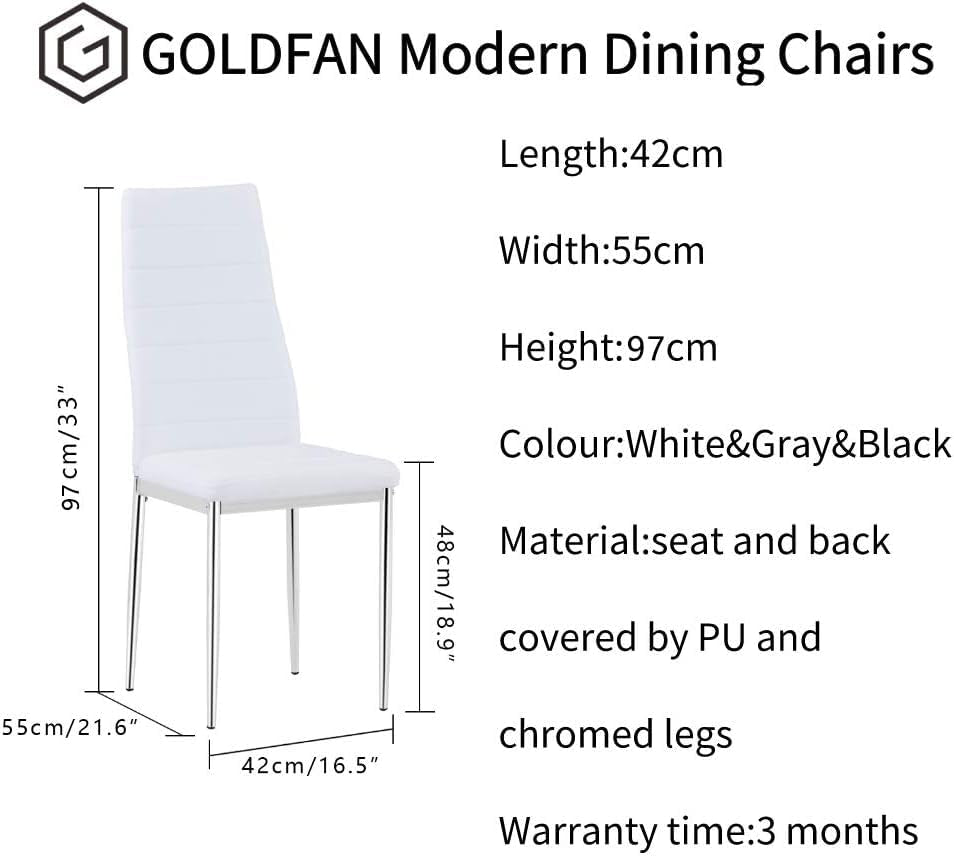 Round Glass Dining Table Set for 4,5 Piece Kitchen Table and PU Leather Chairs with Chromed Legs, 35.5 Inches Dining Table Set, White CA | LEUKHOUSE