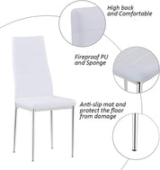 5 Piece Dining Table Table Set, Modern Tempered Glass Dining Table Set for 4 Kitchen Table Set with 4 Upholstered Chairs (Sliver Table with White Chairs) US | LEUKHOUSE